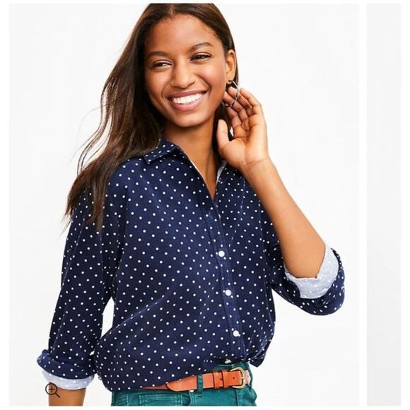 LOFT Tops - Loft Navy Dotted Button Up Long Sleeve Corduroy Everyday Shirt S Normcore Preppy